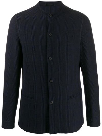 Blue Giorgio Armani Round Neck Textured Men's Jackets | UAE12898