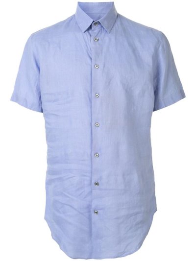 Blue Giorgio Armani Short Sleeve Men's Shirts | UAE38737