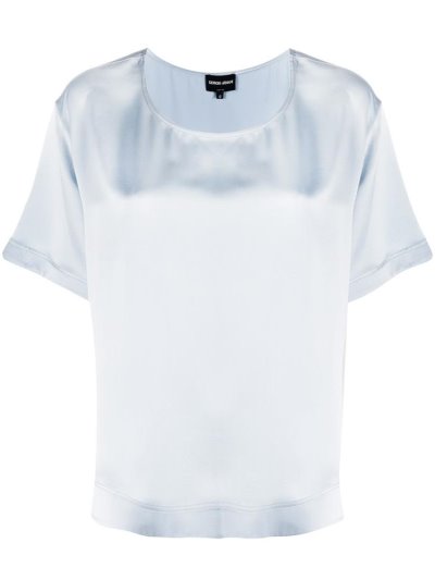 Blue Giorgio Armani Short Sleeve Silk Women's Blouse | UAE65670