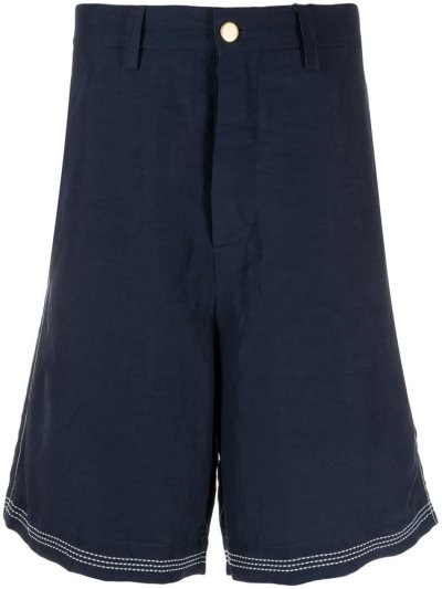 Blue Giorgio Armani Stiching Detail Men's Shorts | UAE63912