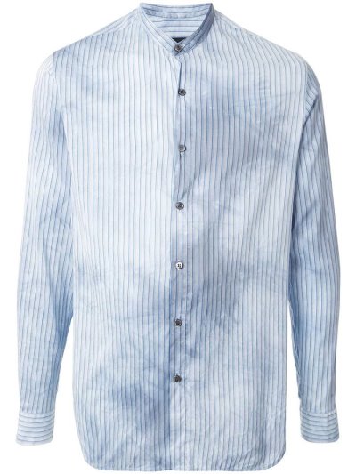 Blue Giorgio Armani Striped Band Collar Men's Shirts | UAE87818