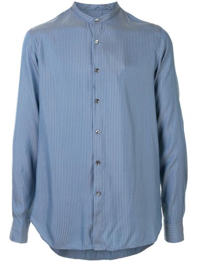 Blue Giorgio Armani Striped Long Sleeve Men's Shirts | UAE69907