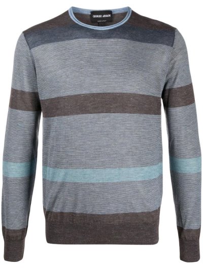 Blue Giorgio Armani Striped Men's Jumpers | UAE18590