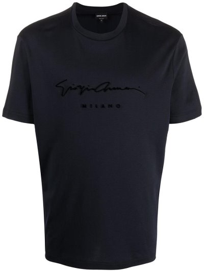 Blue Giorgio Armani Textured Logo Men's T Shirts | UAE85567