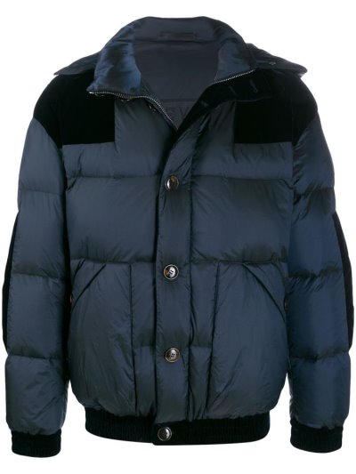 Blue Giorgio Armani Velvet Panel Puffer Coat Men's Coats | UAE59354