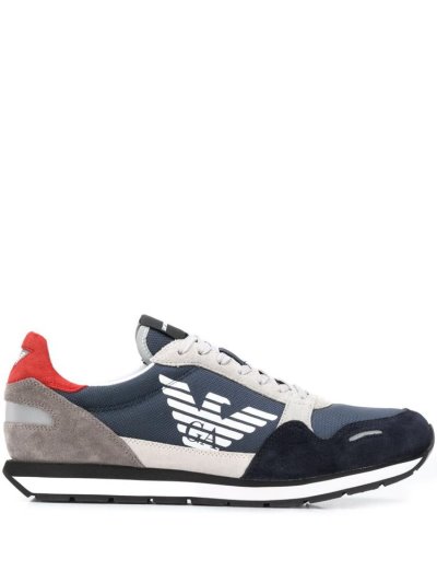 Blue / Black Armani Emporio Colour Block Low Top Men's Sneakers | UAE34070