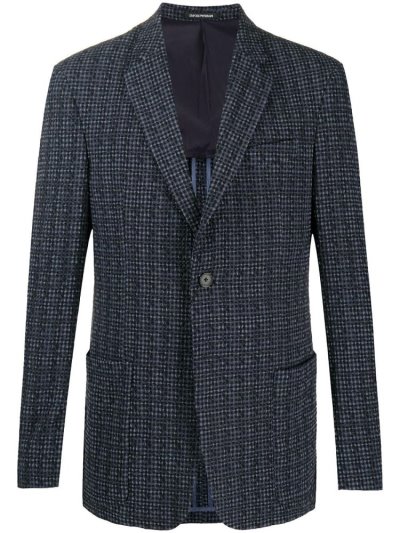 Blue / Black Armani Emporio Gingham Check Men's Blazers | UAE82300