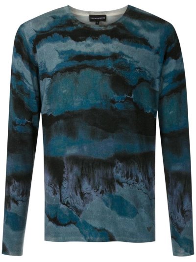 Blue / Black Armani Emporio Paint Effect Men's Jumpers | UAE35374