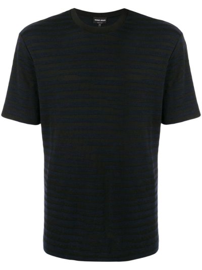 Blue / Black Giorgio Armani Striped Round Neck Men's T Shirts | UAE03074
