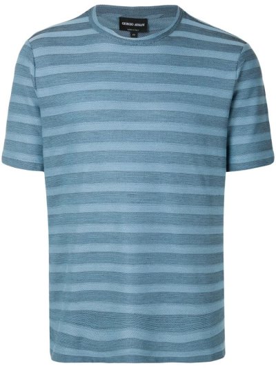 Blue / Blue Giorgio Armani Striped Short Sleeve Men's T Shirts | UAE45433