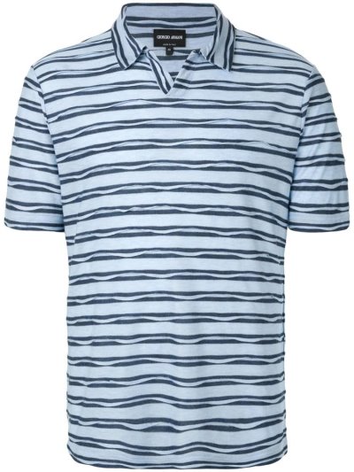 Blue / Blue Giorgio Armani Striped Short Sleeve Men's Polo Shirts | UAE77978