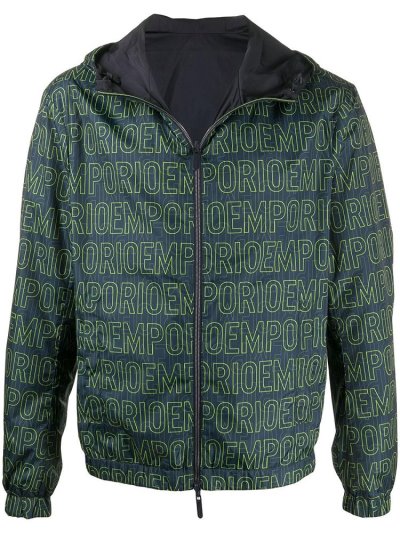 Blue / Green Armani Emporio Logo Hooded Men's Jackets | UAE14306