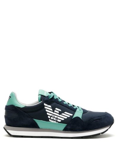 Blue / Green Armani Emporio Side Logo Men's Sneakers | UAE67255