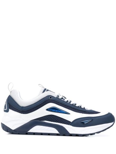 Blue / Grey Ea7 Emporio Armani Low Top Contrast Panel Men's Sneakers | UAE33525