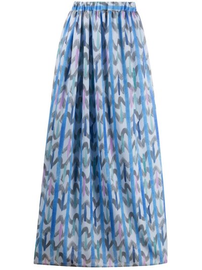 Blue / Grey Armani Emporio Geometric Print Maxi Women's Skirts | UAE98222