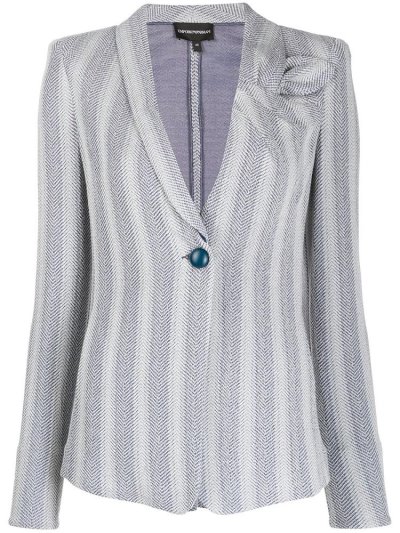 Blue / Grey Armani Emporio Single Breasted Striped Print Women's Blazers | UAE51612