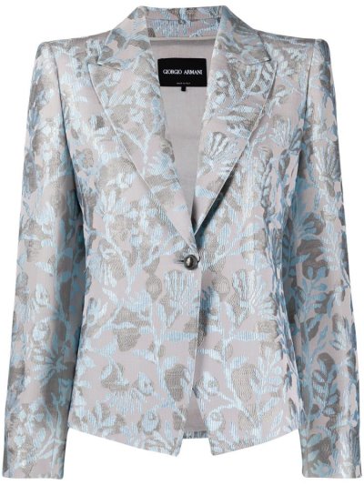 Blue / Grey Giorgio Armani Floral Print Single Breasted Women's Blazers | UAE45661