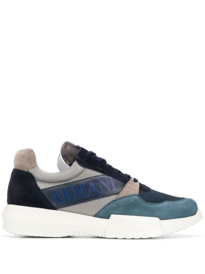Blue / Grey Giorgio Armani Lace Up Men's Sneakers | UAE16173