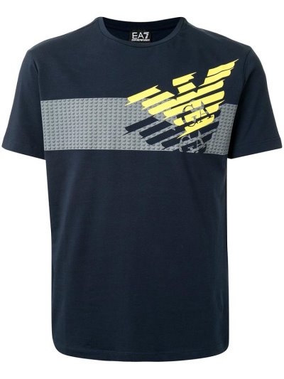 Blue / Multicolor Ea7 Emporio Armani Short Sleeve Logo Print Men's T Shirts | UAE57674