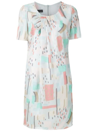 Blue / Multicolor Armani Emporio Geometric Print Silk Women's Dress | UAE38074