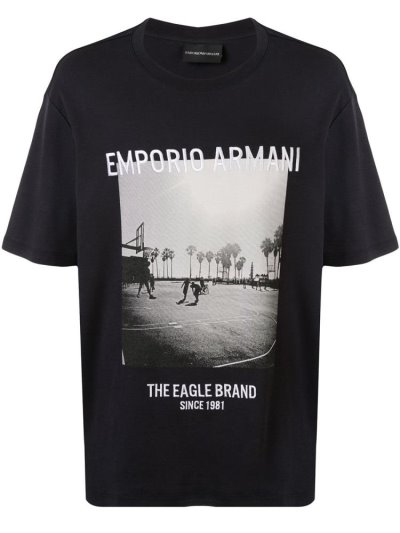 Blue / Multicolor Armani Emporio Photo Print Men's T Shirts | UAE41963