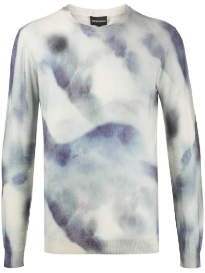 Blue / Neutral Armani Emporio Printed Crew Neck Men's Jumpers | UAE47048
