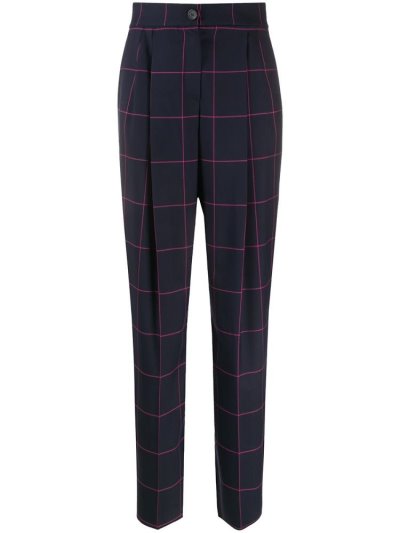 Blue / Pink Armani Emporio Checked Tailored Pants Women's Pants | UAE29456