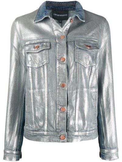 Blue / Silver Armani Emporio Metallic Denim Women's Jackets | UAE72521