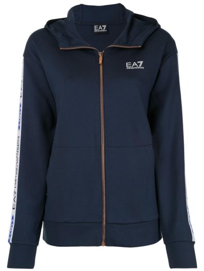 Blue / White Ea7 Emporio Armani Logo Tape Zip Up Women's Hoodie | UAE72398
