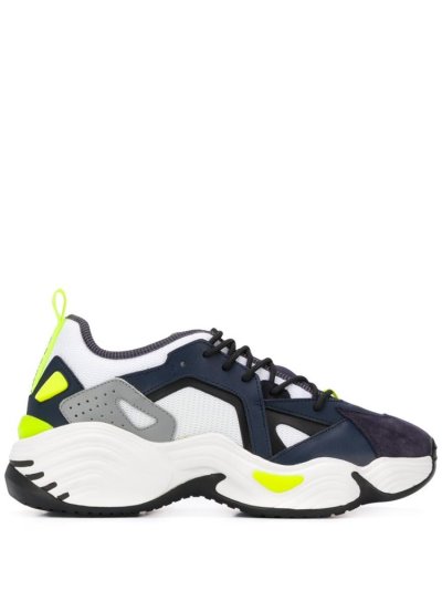 Blue / White Armani Emporio Contrast Panel Ridged Heel Men's Sneakers | UAE63991