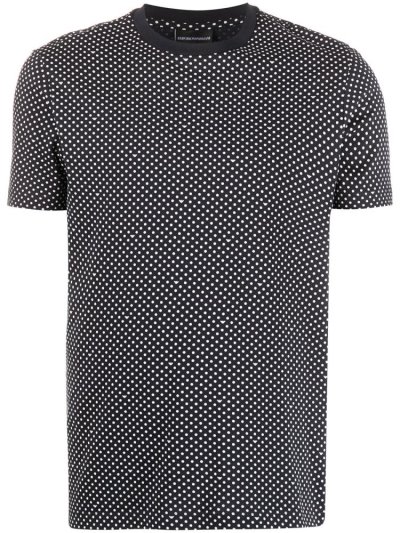 Blue / White Armani Emporio Dotted Crew Neck Men's T Shirts | UAE48798