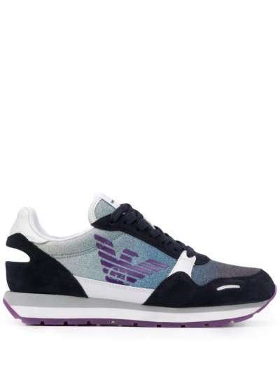 Blue / White Armani Emporio Logo Print Women's Sneakers | UAE68560