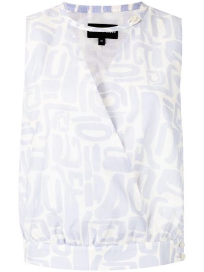 Blue / White Armani Emporio Printed Wrap Women's Tops | UAE18983