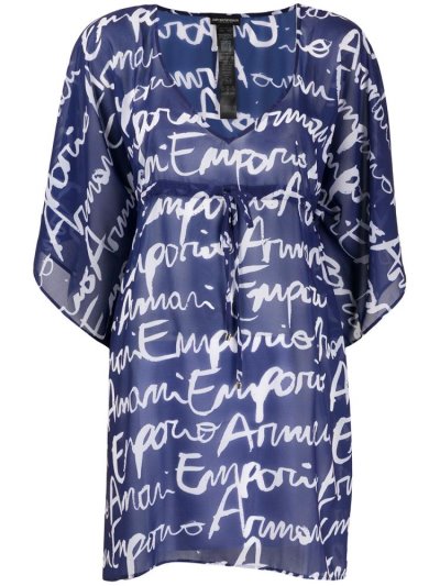 Blue / White Armani Emporio Signature Logo Tunic Women's Tops | UAE09196