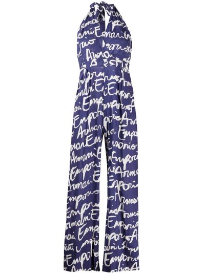 Blue / White Armani Emporio Signature Logo Print Women's Jumpsuit | UAE47891
