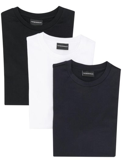 Blue / White Armani Emporio Solid Color 3 Pack Men's T Shirts | UAE66305