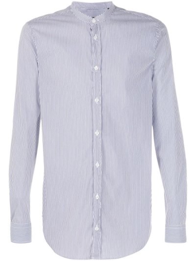 Blue / White Armani Emporio Striped Print Men's Shirts | UAE31747