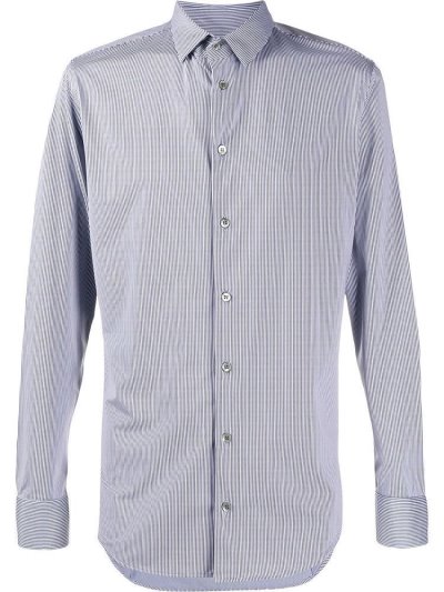 Blue / White Giorgio Armani Striped Slim Fit Men's Shirts | UAE64923