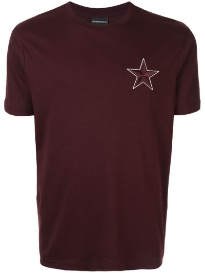 Brown Armani Emporio Embroidered Star Men's T Shirts | UAE79399