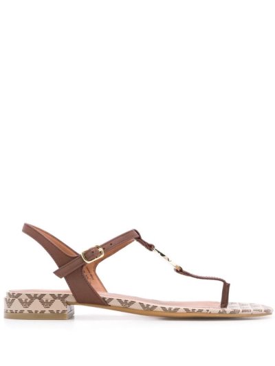 Brown Armani Emporio Low Heel Logo Women's Sandals | UAE75705