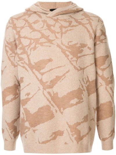 Brown Armani Emporio Patterned Knit Men's Hoodie | UAE23975