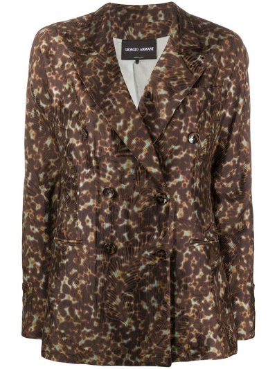 Brown Giorgio Armani Foliage Leopard Print Women's Blazers | UAE49449