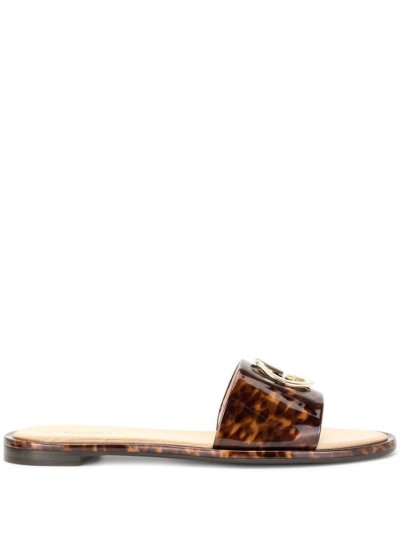 Brown Giorgio Armani Logo Plaque Flat Mules Women's Shoes | UAE81975