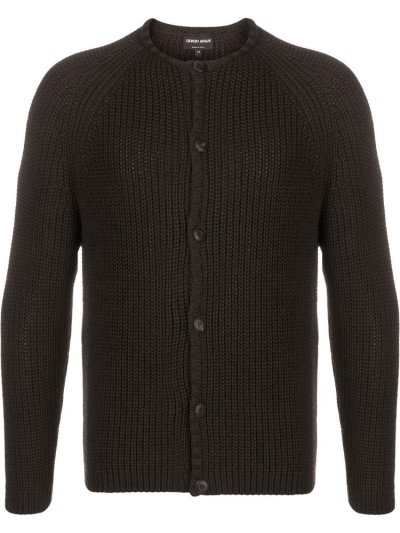 Brown Giorgio Armani Round Neck Men's Cardigan | UAE76042
