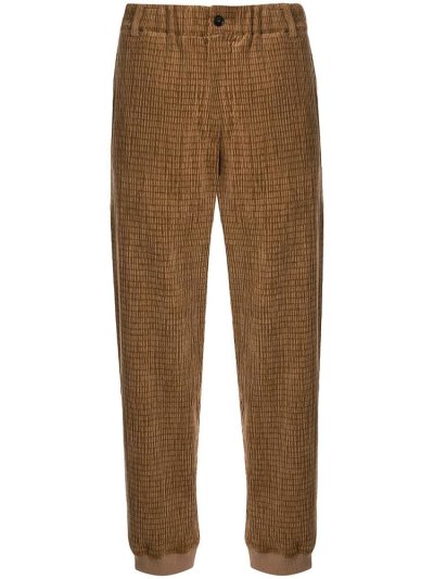 Brown Giorgio Armani Textured Straight Leg Men's Pants | UAE51601