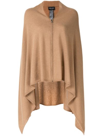 Brown Giorgio Armani Zipped Cashmere Poncho Women's Coats | UAE07898