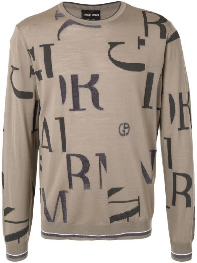 Brown / Green Giorgio Armani Brand Letter Long Sleeve Men's Jumpers | UAE90094