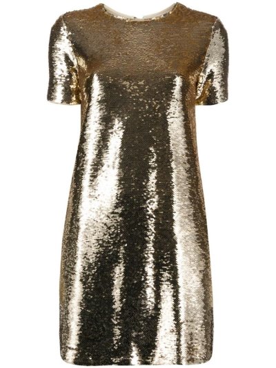 Gold Armani Emporio Sequinned T Shirt Mini Women's Dress | UAE29552