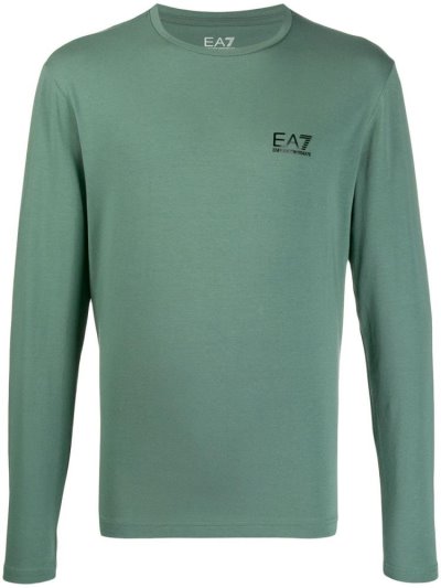 Green Ea7 Emporio Armani Logo Print Long Sleeve Men's T Shirts | UAE52046