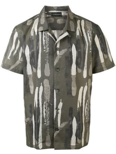 Green Armani Emporio Abstract Print Men's Shirts | UAE61758